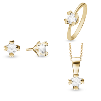 14 kt guld smykkesæt, Mary serien by Aagaard med ialt 4,00 ct labgrown diamanter